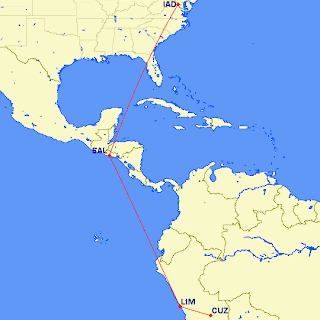 Cusco-Lima-El Salvador-Washington Dulles Map
