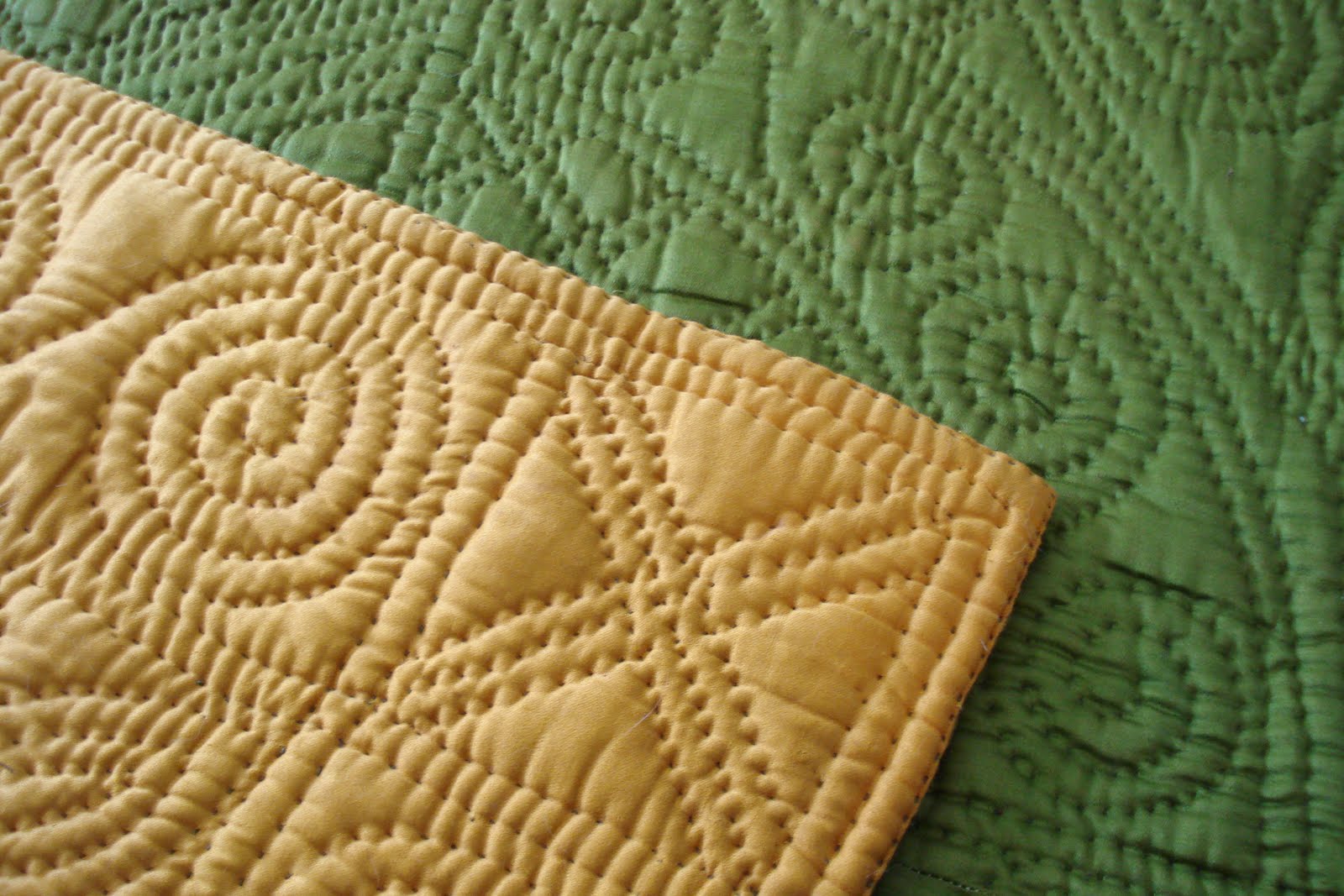 Welsh Quilts Green and Gold wholecloth Welsh Quilt