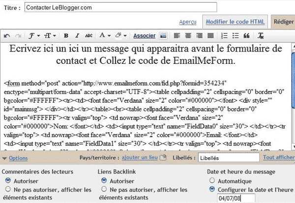 Créer une page de Contact pour votre blog Blogger (Formulaire de contact par Email) formulaire contact blogger