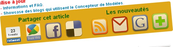 Ajouter des boutons de partage sur les réseaux sociaux et d'abonnement RSS sur votre Blogspot. Partager réseaux sociaux flux RSS