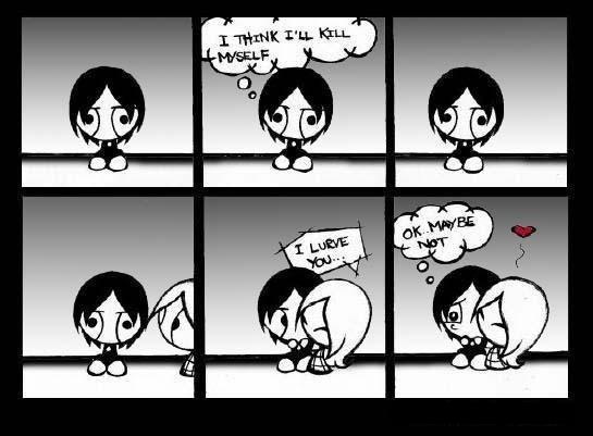 emo lovers cartoons. emo love kiss cartoon.