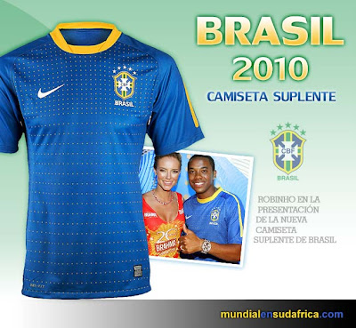 La Camiseta Suplente de Brasil para el Mundial 2010 de Sudáfrica presentada por Robinho