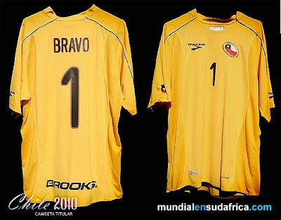 Camisetas Chile Mundial Sudáfrica 2010; Titular, Suplente y Portero (Brooks)