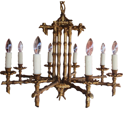 Vintage 1960s Brass Faux Bamboo Chinoiserie Chandelie from Lewis Trimble