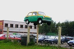 green car on pole