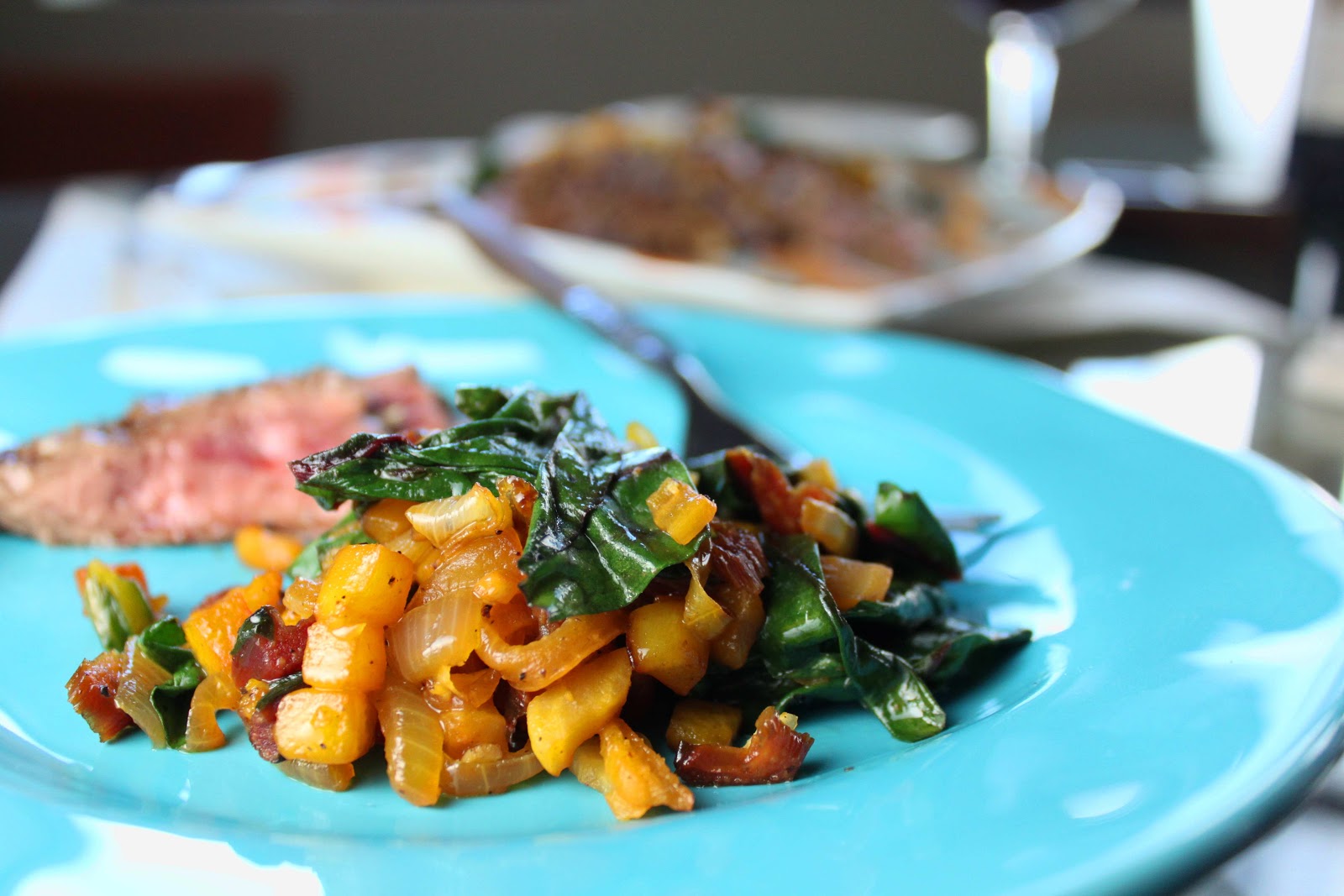 Fat and Happy Blog Ginger Horseradish Skirt Steak with Sauteed Swiss Chard and Golden Beets