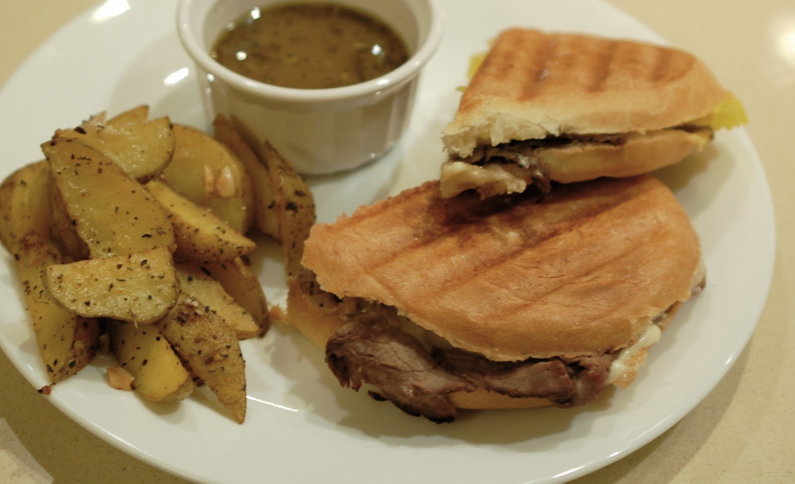Simply Fit Mama Roast Beef Sandwiches with Au Jus and Garlic Fries