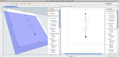 The 3D version of the UML Tool's activity diagram editor.