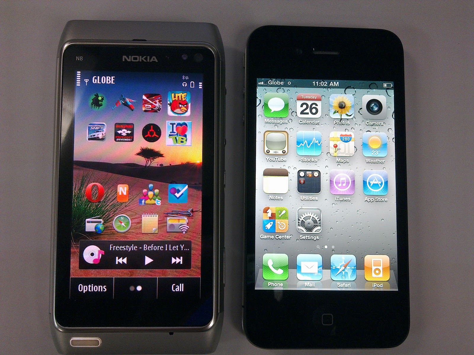 Nokia N8 and Apple iPhone 4 picture comparison, look and feel of the