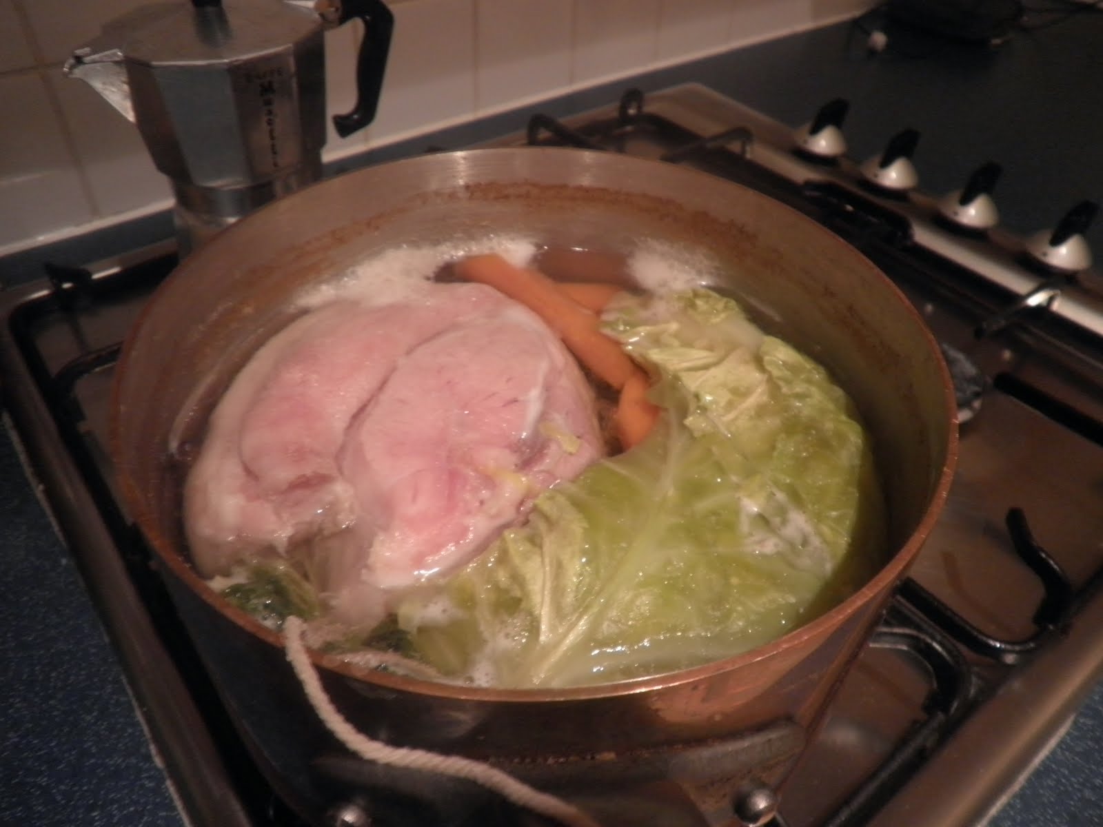 A Chefs Life Boiled Ham, Cabbage, carrots and Parsley Sauce.