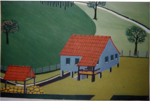 Casa no campo - Monte Alto-MG, pintura a guache.