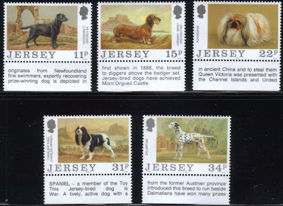 1988年ジャージー島 ラブラドール・レトリーバー　ダックスフンド　ペキニーズ キャバリア・キング・チャールズ・スパニエル　ダルメシアンの切手