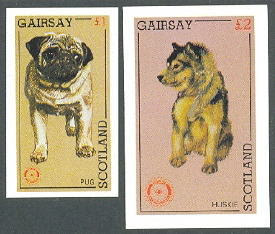 1984年GAIRSAY（スコットランド）　パグ　シベリアン・ハスキーのローカル切手