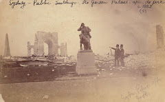 Garden Palace Ruins After the 1882 Fire - Huntsman and Dogs Statue in Foreground