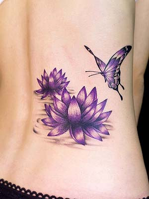 Lotus Tattoos For Women. Violet Lotus with Butterfly