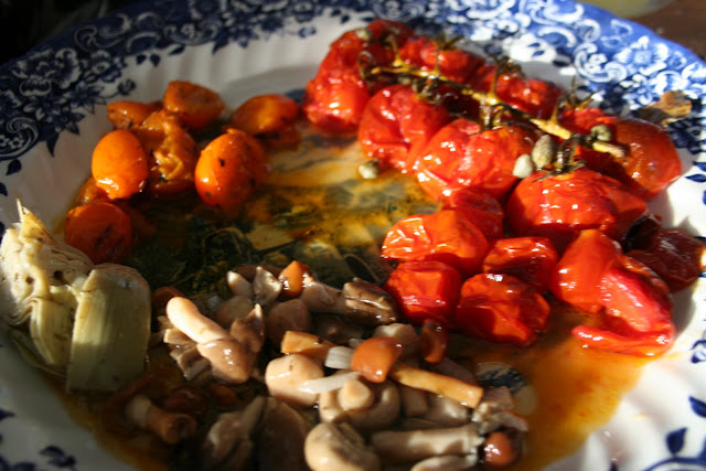 roasted vine tomatoes, griddled yellow tomatoes