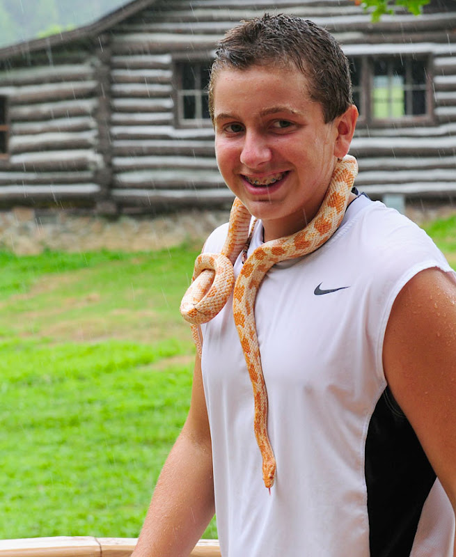 Matthew Riccetti with Pumpkin in the rain at the Shawnee State Park Nature Center Matthew Riccetti at the Shawnee State Park Nature Center. Matt and other volunteers take the snakes out to play in the rain.