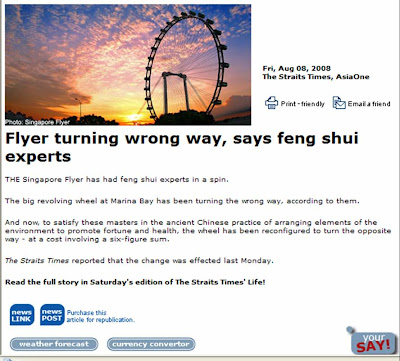 heaven man earth singapore flyer turned the other way for better feng shui flyer