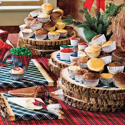 Christmas dessert buffet with slices of trees display