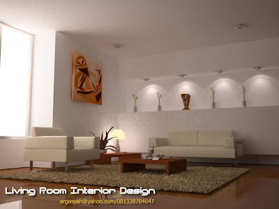 Dekorasi Dinding Interior Ruang Tamu Minimalist Dengan Spot Light
