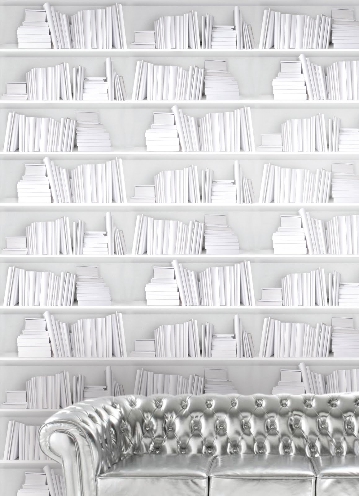 White bookshelf wallpaper by Y & B