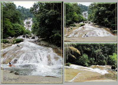 Upper and middle sections of Lata Kinjang Waterfall in Chenderiang, Perak