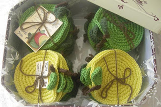 Crochet Coasters Apples