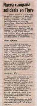 1º artículo sobre la labor del grupo "1 litro de leche x mes - Tigre"