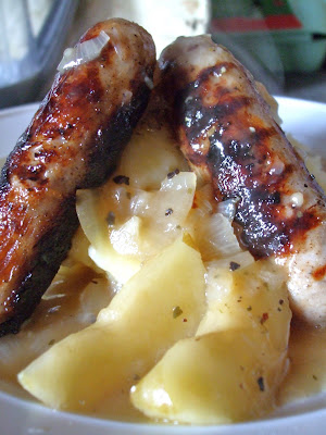  cooked sausage and mash with apple cider gravy, it doesn't get much more 