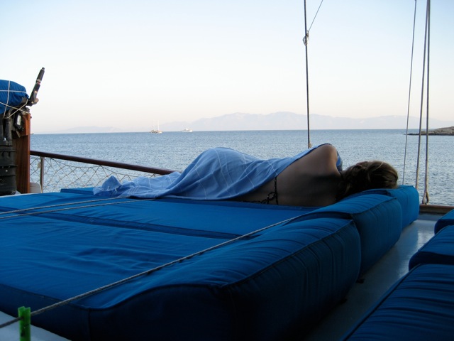 Dreaming daughter, somewhere off the Turkish coast