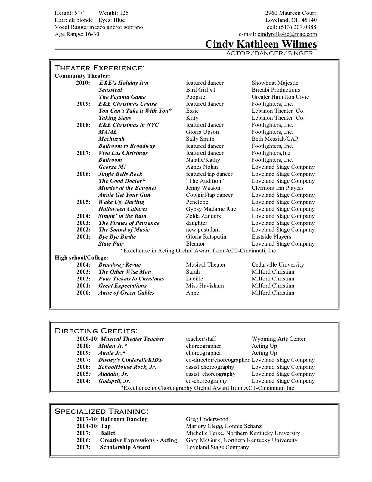 music resume format