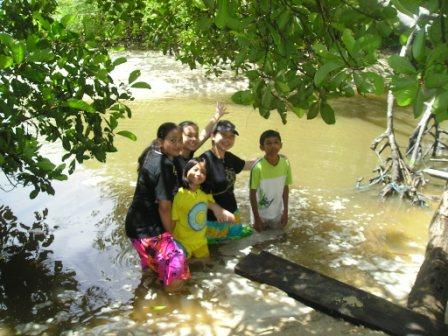 CATCHING CRABS IN MANGROVE SWAMP