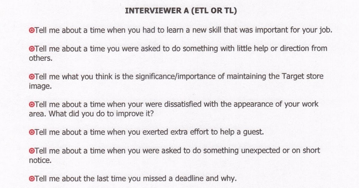 target sucks etl interview questions tell me about a time when