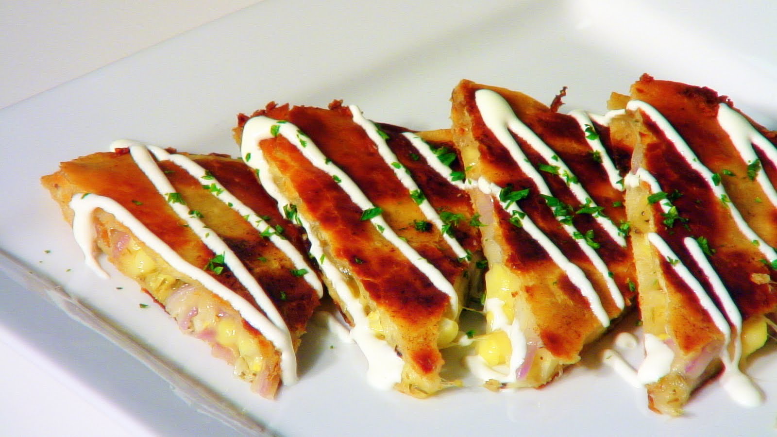 Edible Menu Roasted Corn & Zucchini Flower Quesadillas w/ Manchego