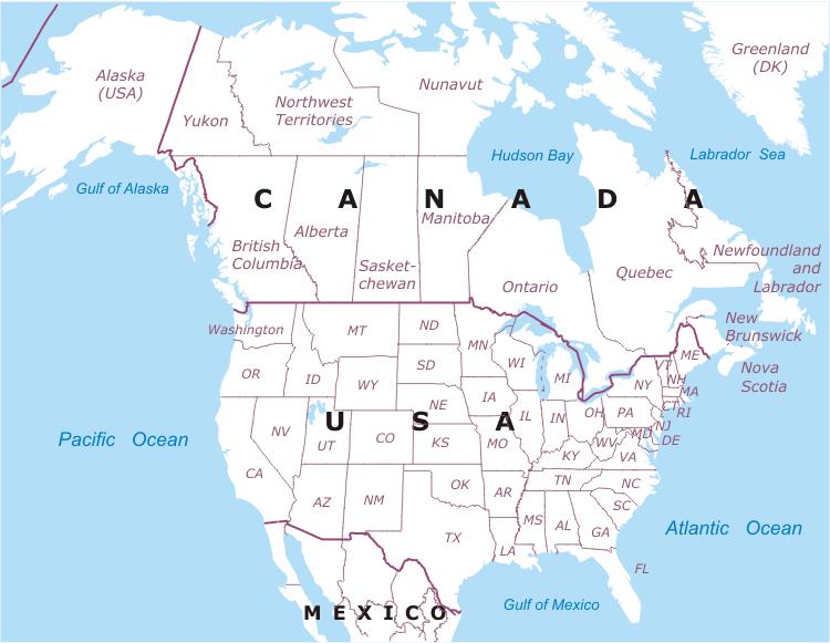 Mapa Físico de América del Norte - América del Norte