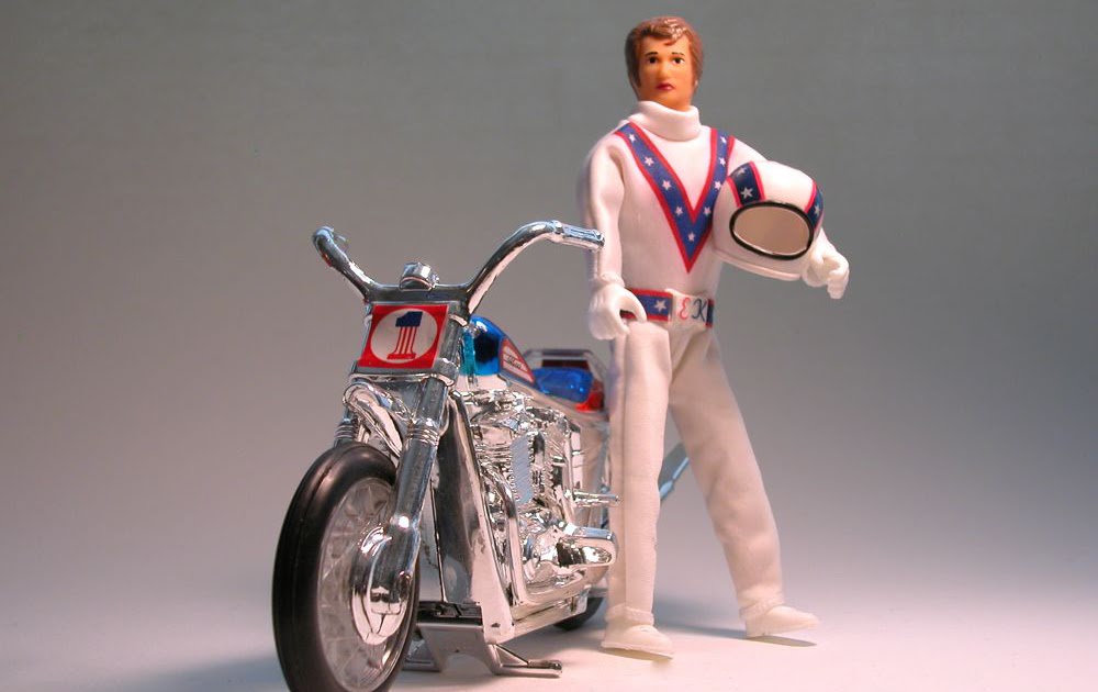 Yesterville Toy Room Almost Vintage 2006 PoofSlinky (Ideal) Evel Knievel Super Stunt Cycle set