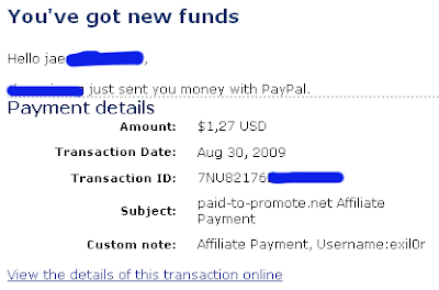 proof of payment paid to promote site