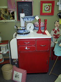 Kitchen Island From an Old Cabinet, http://bec4-beyondthepicketfence.blogspot.com/2013/08/shutter-island.html kitchen island, red paint, cookbook storage, http://bec4-beyondthepicketfence.blogspot.com/2013/08/shutter-island.html