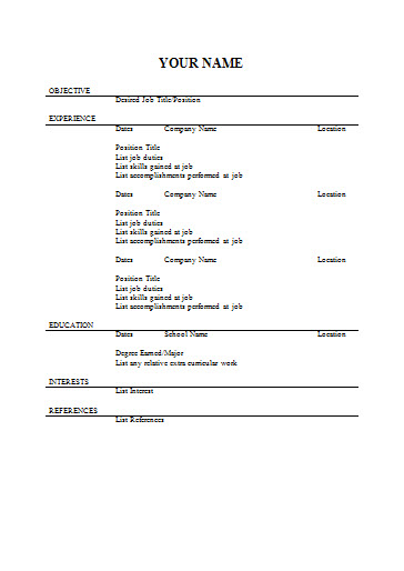 blank resume formats