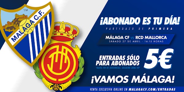 Málaga CF - Mallorca, con entradas a cinco euros para abonados Málaga CF - Mallorca, con entradas a cinco euros para abonados