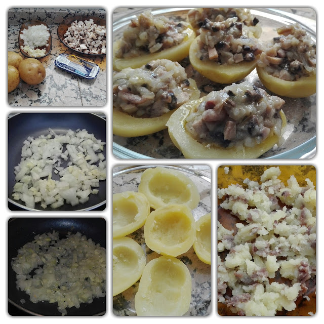 Patatas (papa) rellenas de champiñones y anchoas patatas
