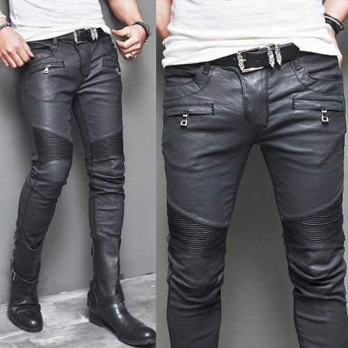 Mens Best Ever Wax Coated Leather Seaming Skinny Biker-Pants 109 | Fast ...