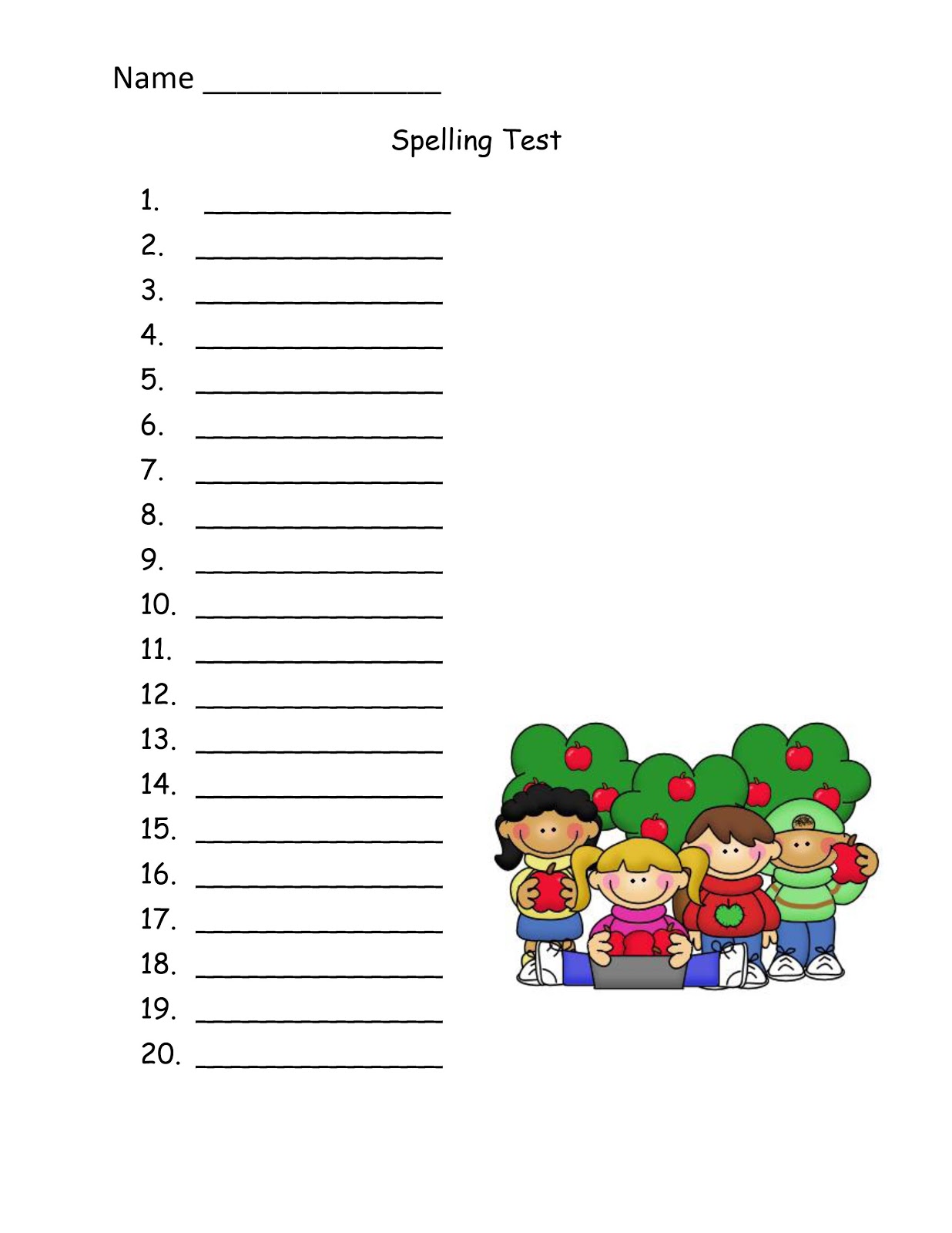 Printable Spelling Test
