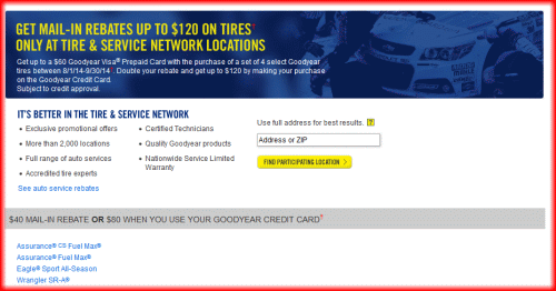 Goodyear Tire Rebate and Coupons for October 2018