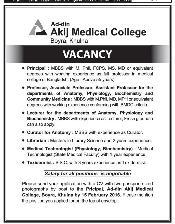 Online Circulars Akij Medical College Job Circular 2016.