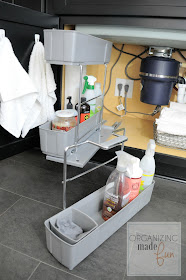 Pull out kitchen caddy with detachable cleaning caddy under kitchen sink :: OrganizingMadeFun.com