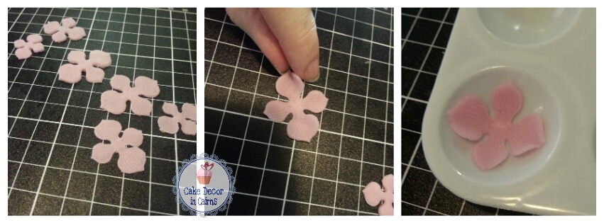 Using Hydrangea Cutters Pink Hydrangea Fondant Flowers Cupcake Topper tutorial