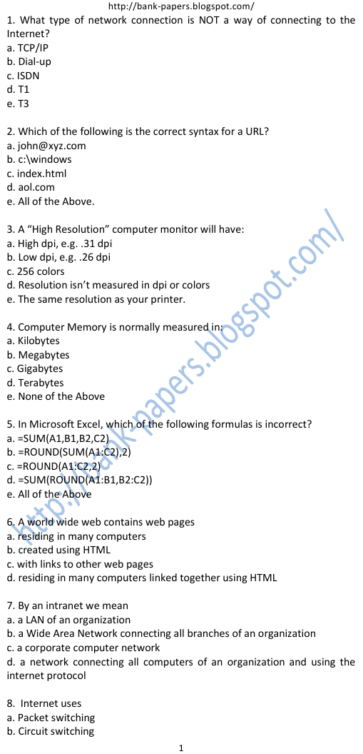 IBPS computer question papers