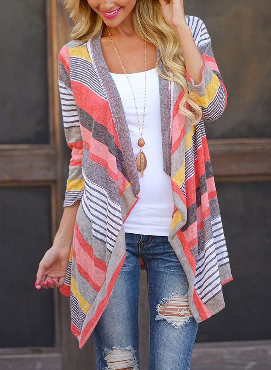 Fashion Knit Multi color Long Sleeve Cardigan Rosa For Life