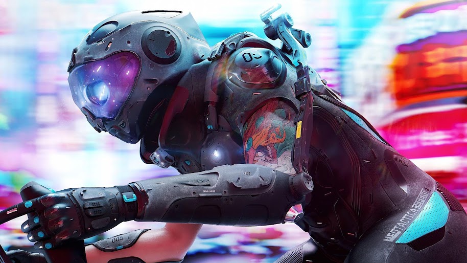 Cyberpunk, Tattoo, Biker, Sci-Fi, Digital Art, 4K, #121